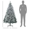 HOMCOM 6ft Tall Prelit Artificial Christmas Tree Holiday D√©cor with 607 Snow Flocked Branches, 350 Warm White or Colorful LED Lights, Steel Base