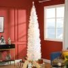 HOMCOM 8' Tall Pre-Lit Slim Noble Fir Artificial Christmas Tree with 300 Warm White LED Lights and 618 Tips, for Christmas Decoration, White