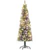 HOMCOM 6 ft Pre-Lit Pencil Christmas Tree, Artificial Christmas Tree with 170 Dual Color LED Lights and 429 Branch Tips