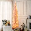 HOMCOM 8' Tall Pre-Lit Slim Noble Fir Artificial Christmas Tree with 300 Warm White LED Lights and 618 Tips, for Christmas Decoration, Pink