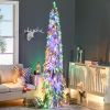 HOMCOM 7ft Tall Prelit Pencil Artificial Christmas Tree Holiday D√©cor with 534 Snow Flocked Branches, 350 Warm White or Colorful LED Lights