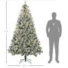 HOMCOM 7.5ft Tall Prelit Artificial Christmas Tree Holiday D√©cor with 1149 Snow Flocked Branches, 550 Warm White or Colorful LED Lights, Steel Base