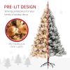 HOMCOM 6.5 ft Pre-Lit Artificial Christmas Tree with 350 Clear Lights and 1107 Tips, Snow Flocked Christmas Tree with Metal Stand
