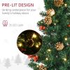 HOMCOM Prelit Holiday Christmas 4-Piece Set, Garland Wreath and Set of 2 Entrance Trees with Warm White LED Lights, Red Berries, Pine Cones, Green