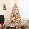 HOMCOM 6.5 ft Pre-Lit Artificial Christmas Tree with 350 Clear Lights and 1107 Tips, Snow Flocked Christmas Tree with Metal Stand