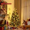 Pre-lit Snow Flocked Christmas Tree with Red Berries and LED Lights