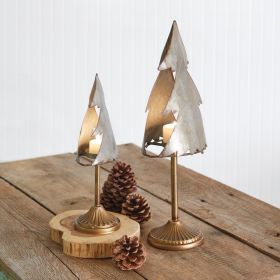 Set of Two Galvanized Tree Tealight Holders