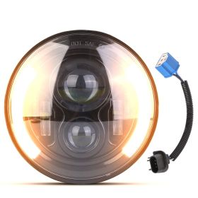 7In 40W Round LED Headlight 3800LM Halo Car Headlamp with DRL Turn Light High Low Beam Fit for Honda Yamaha Motorcycle Jeep Wrangler TJ JK CJ (Quantity: 1Pc, Color: Black)