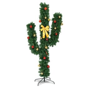 5/6/7 Feet Artificial Cactus PVC Christmas Tree with LED Lights and Ball Ornaments (size: 6 ft)