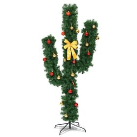 5/6/7 Feet Artificial Cactus PVC Christmas Tree with LED Lights and Ball Ornaments (size: 5 ft)