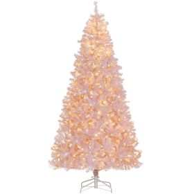 Prelit Christmas Tree Douglas Fir Artificial Christmas Tree with Realistic Branches, Warm White LED Lights (Material: Plastic, Color: Pink)