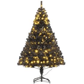 6' Tall Prelit Christmas Tree Douglas Fir Artificial Christmas Tree with Realistic Branches, 250 Warm White LED Lights and 1000 Tips (Material: Plastic, Color: Black)