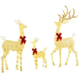 4.5ft 3-Piece Light Up Christmas Deer Family Set of 3, Lighted Reindeer Christmas Decorations with 2 LED Light Modes, Stakes, Zip Ties for Indoor (Material: Steel, Color: Silver)