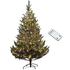 Artificial Prelit Christmas Tree, Sparse Realistic Cedar Tree with Dual Color LED Lights and Tips, Easy Assembly (Color: Green, size: 7ft)
