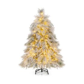 4.5/6/7 Feet Pre-Lit Snow Flocked Christmas Tree with Warm White LED Lights (size: 4.5 ft)