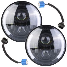 7In 40W Round LED Headlight 3800LM Halo Car Headlamp with DRL Turn Light High Low Beam Fit for Honda Yamaha Motorcycle Jeep Wrangler TJ JK CJ (Quantity: 2Pcs, Color: Black)
