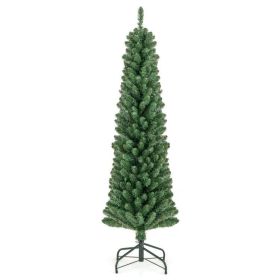 Pencil Christmas Tree with Memory Wire Branch Tips and Warm  LED Lights (size: 5 ft)
