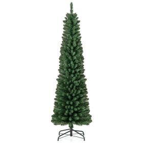 Pencil Christmas Tree with Memory Wire Branch Tips and Warm  LED Lights (size: 6 ft)