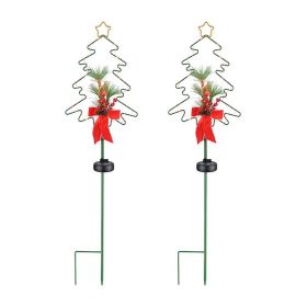 Christmas Tree Solar Stake Light for Outdoor (Color: As pic show, Type: Style A)