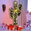 5/6/7 Feet Artificial Cactus PVC Christmas Tree with LED Lights and Ball Ornaments