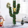5/6/7 Feet Artificial Cactus PVC Christmas Tree with LED Lights and Ball Ornaments