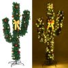 5/6/7 Feet Artificial Cactus PVC Christmas Tree with LED Lights and Ball Ornaments