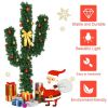 5/6/7 Feet Artificial Cactus PVC Christmas Tree with LED Lights and Ball Ornaments