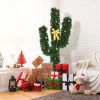 5/6/7 Feet Artificial Cactus PVC Christmas Tree with LED Lights and Ball Ornaments