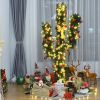 5/6/7 Feet Artificial Cactus PVC Christmas Tree with LED Lights and Ball Ornaments