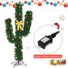 5/6/7 Feet Artificial Cactus PVC Christmas Tree with LED Lights and Ball Ornaments