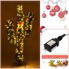 5/6/7 Feet Artificial Cactus PVC Christmas Tree with LED Lights and Ball Ornaments