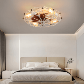 Low Profile Cage Ceiling Fan With Light Remote Control, Built-in Modern Industrial Ceiling Fan Unavailable Platforms- Temu (Option: Macaron)